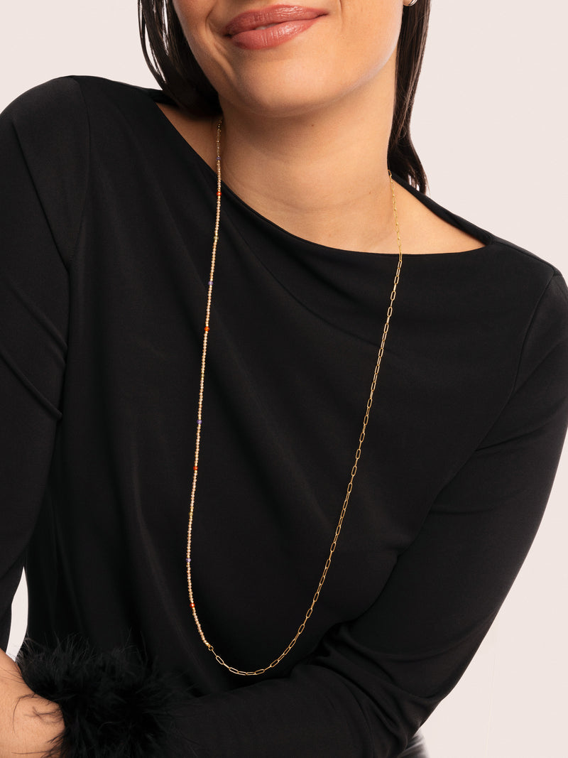 Langer Glam-Halskette aus Stahl mit 18kt Goldbeschichtung