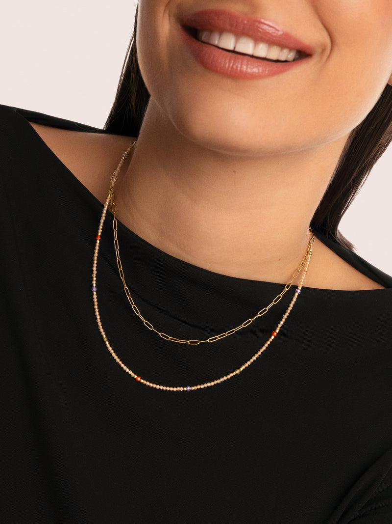 Langer Glam-Halskette aus Stahl mit 18kt Goldbeschichtung