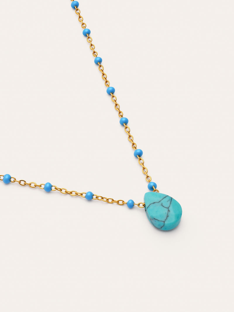 Collar Hydra Azul Acero Baño Oro