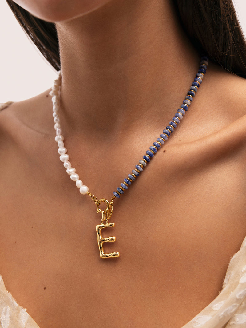 Indigo Pearl Halskette Edelstahl mit 18kt Goldbeschichtung