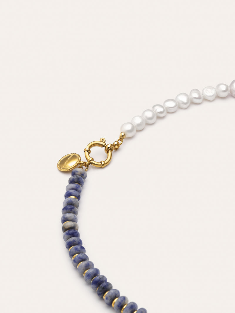 Indigo Pearl Halskette Edelstahl mit 18kt Goldbeschichtung