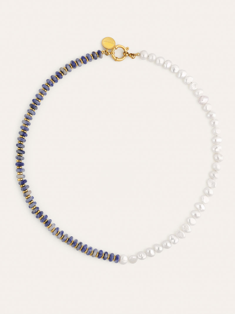 Indigo Pearl Halskette Edelstahl mit 18kt Goldbeschichtung