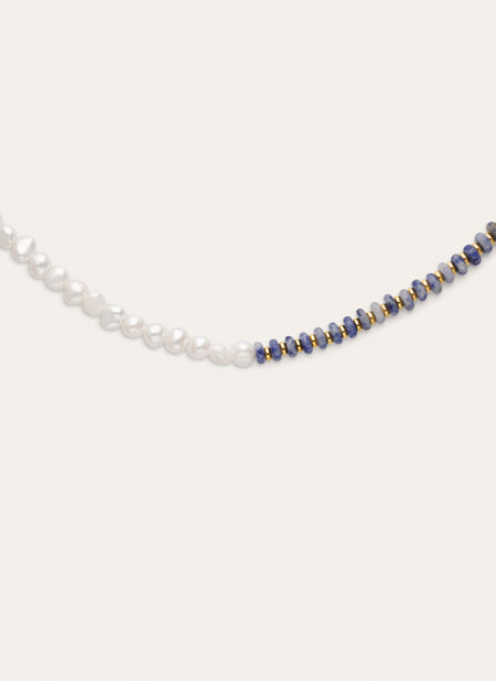 Indigo Pearl Halskette Edelstahl mit 18kt Goldbeschichtung
