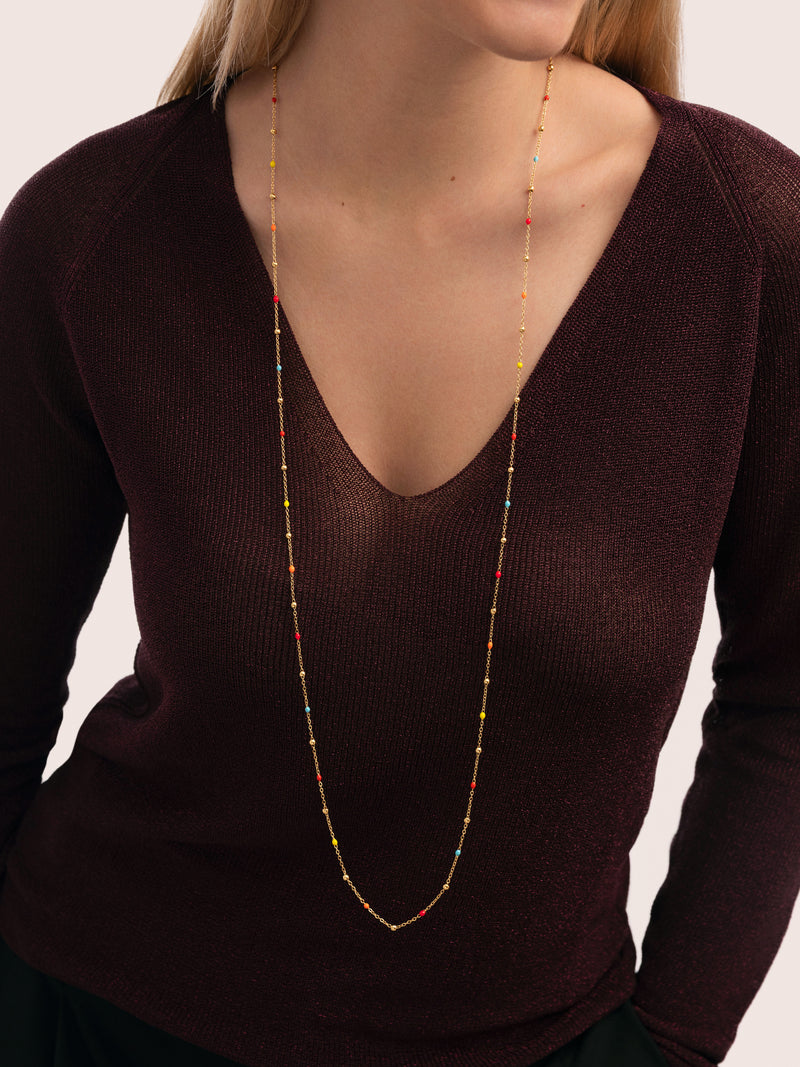 Collar Long Dots L Colors Enamel Acero Baño Oro