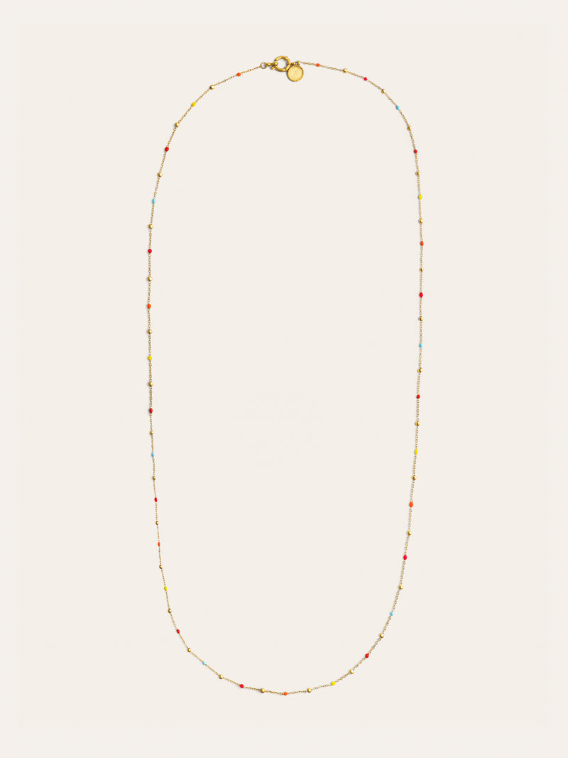 Collar Long Dots L Colors Enamel Acero Baño Oro
