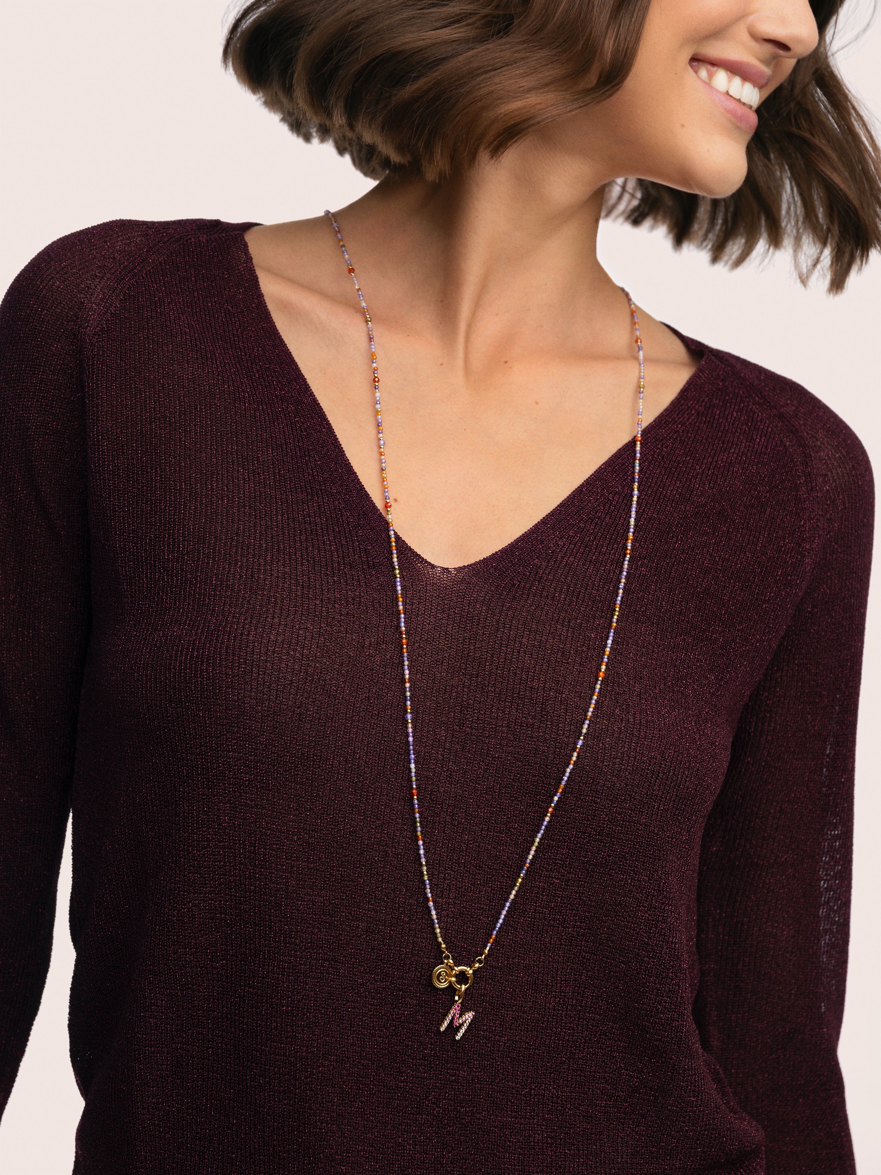 Long Full Crystal Summer Halskette, vergoldeter Edelstahl