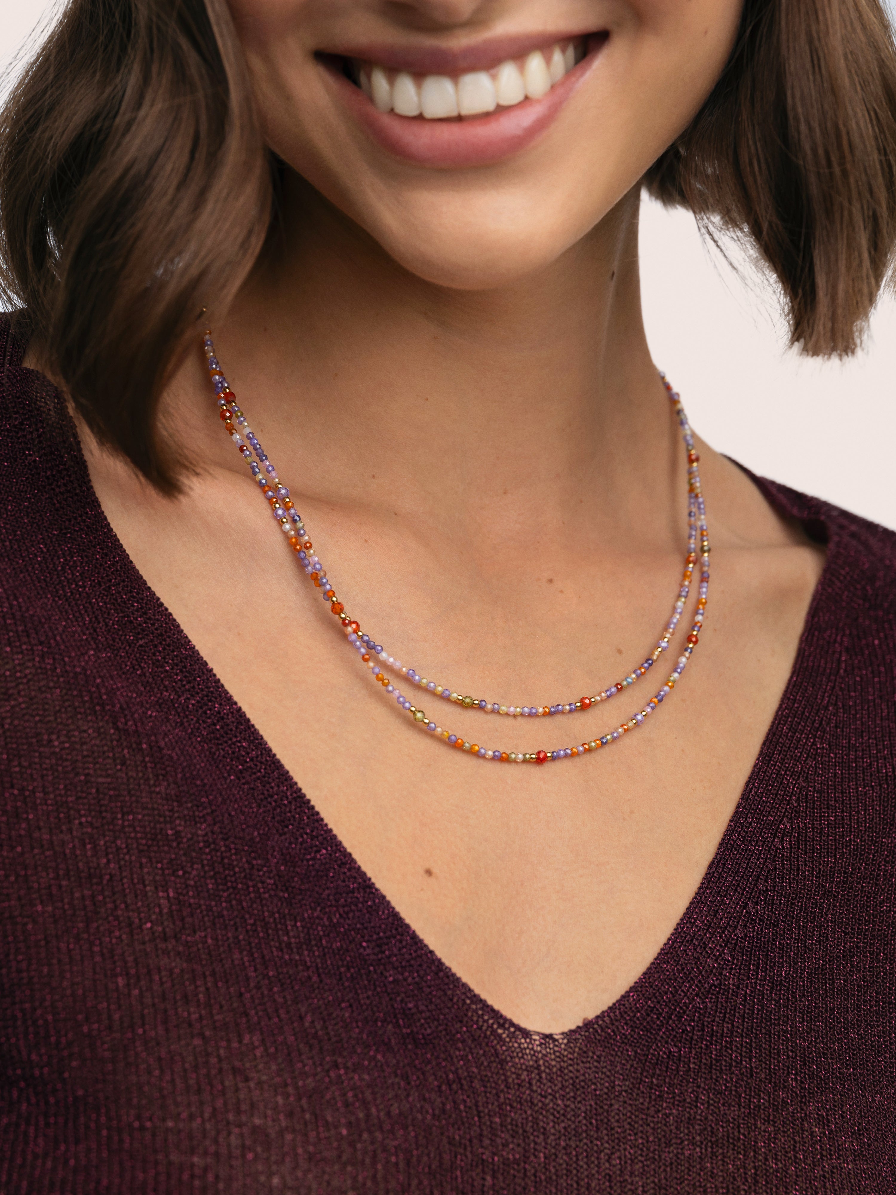 Long Full Crystal Summer Halskette, vergoldeter Edelstahl