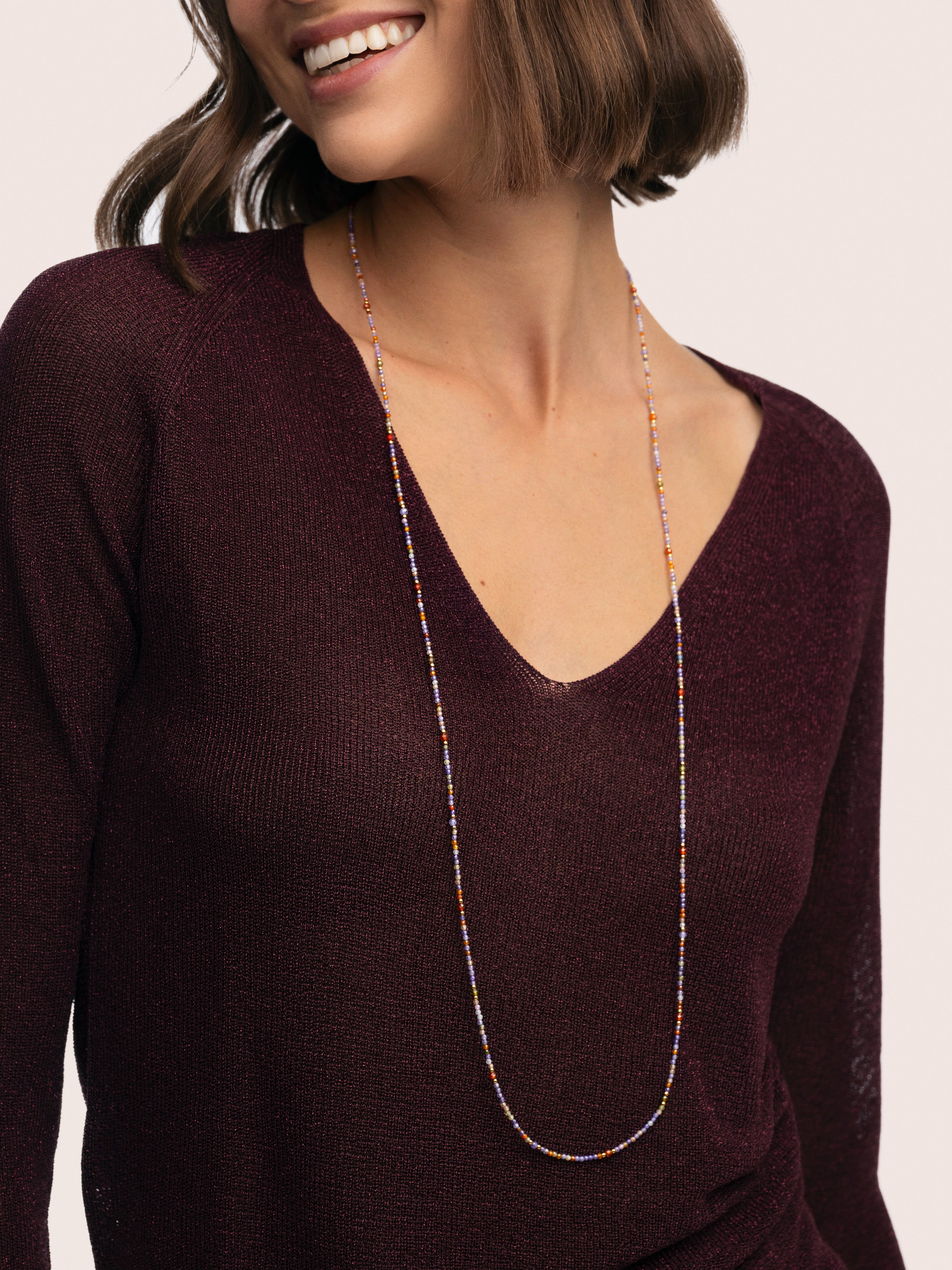 Long Full Crystal Summer Halskette, vergoldeter Edelstahl