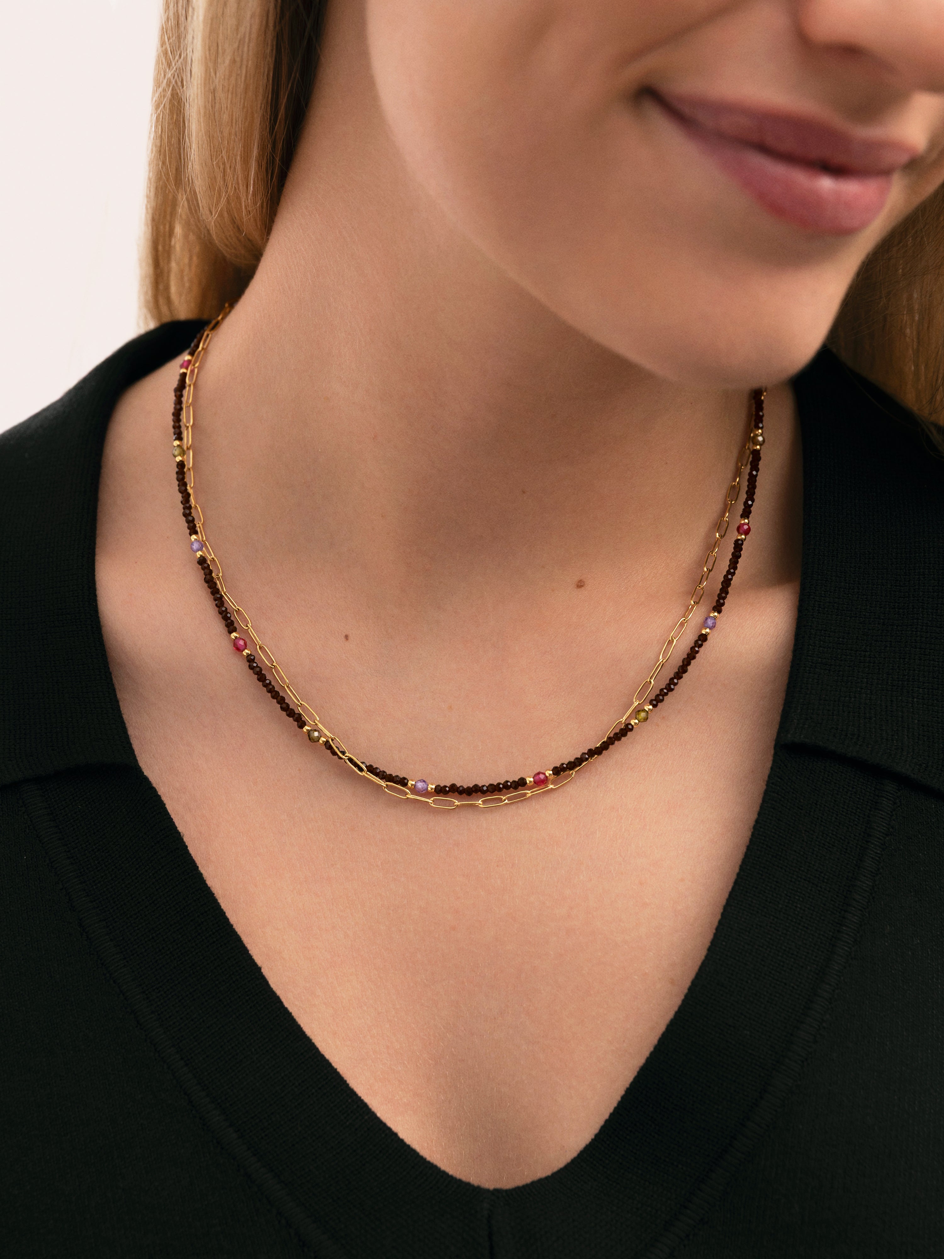 Long Winter Glam Halskette Stahl, vergoldet