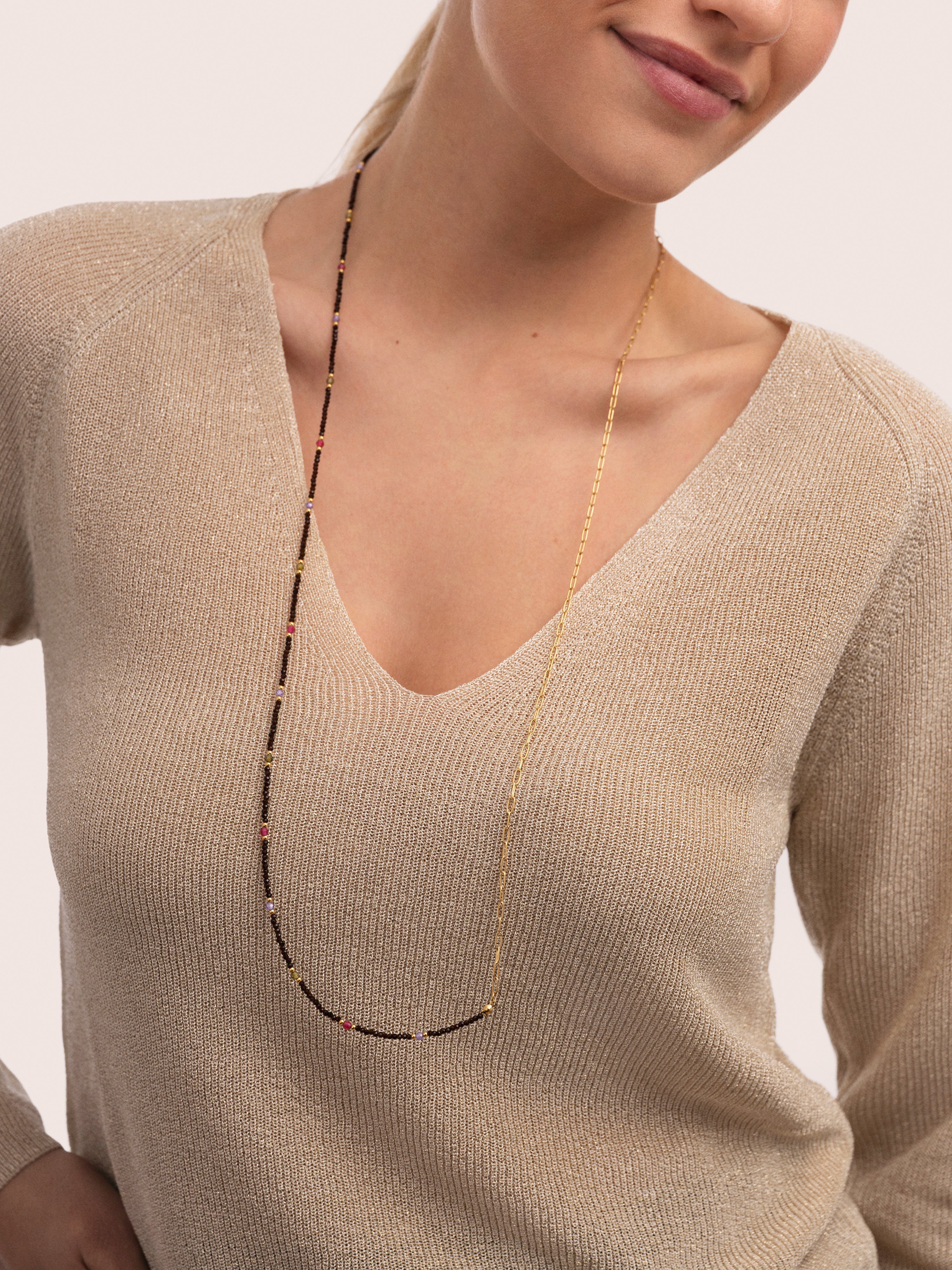 Long Winter Glam Halskette Stahl, vergoldet