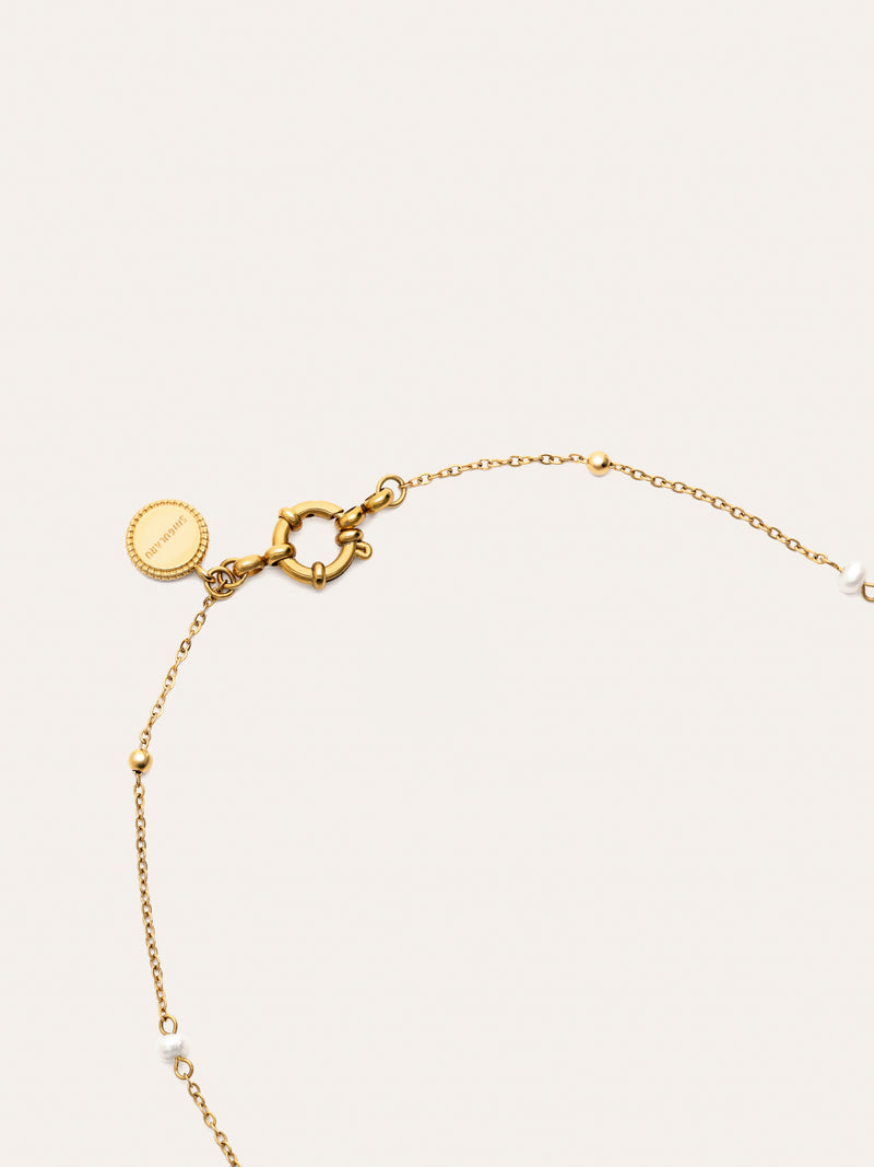 Colar Long Pearl Dots Aço Banho de Ouro