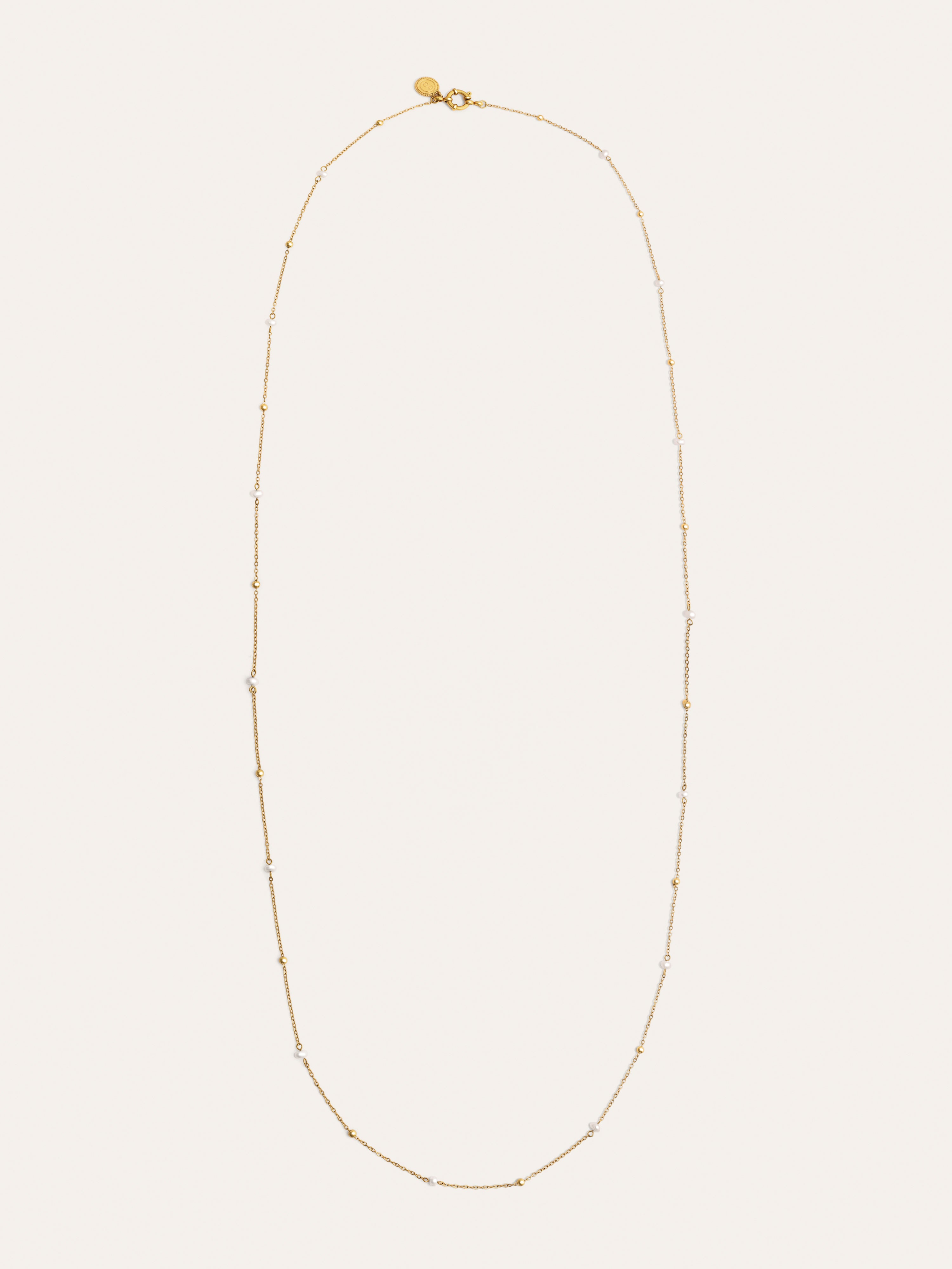 Long Pearl Dots Halskette Stahl, vergoldet