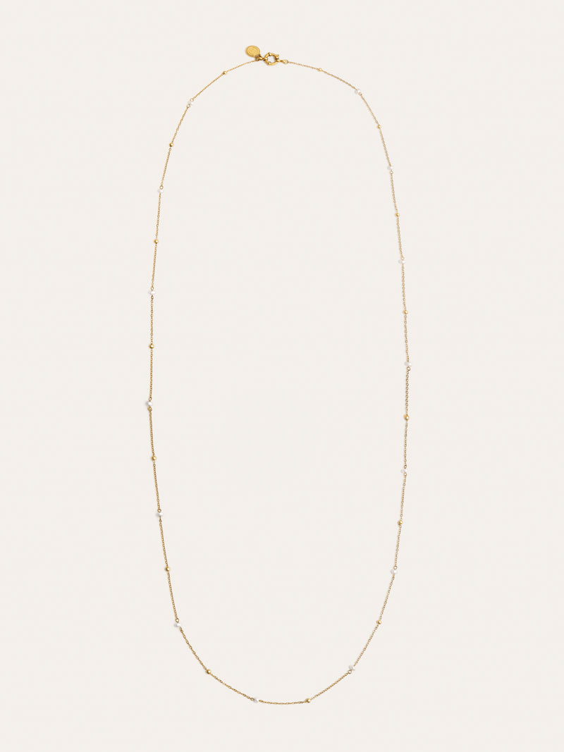 Colar Long Pearl Dots Aço Banho de Ouro