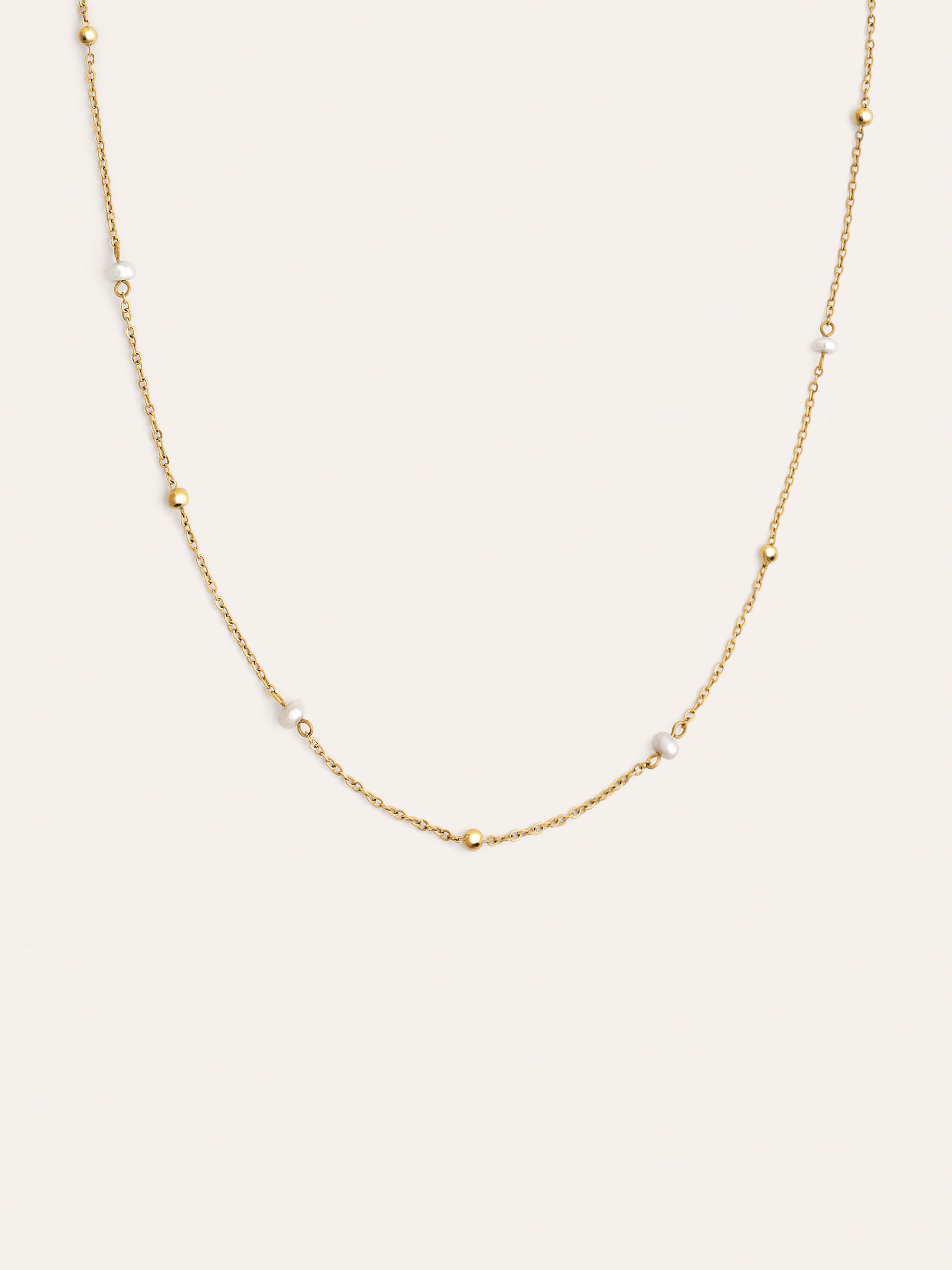 Long Pearl Dots Halskette Stahl, vergoldet