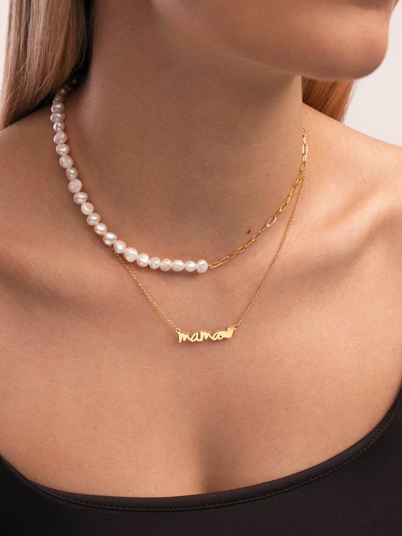 Mom Heart Necklace Silver 18kt Gold Plated