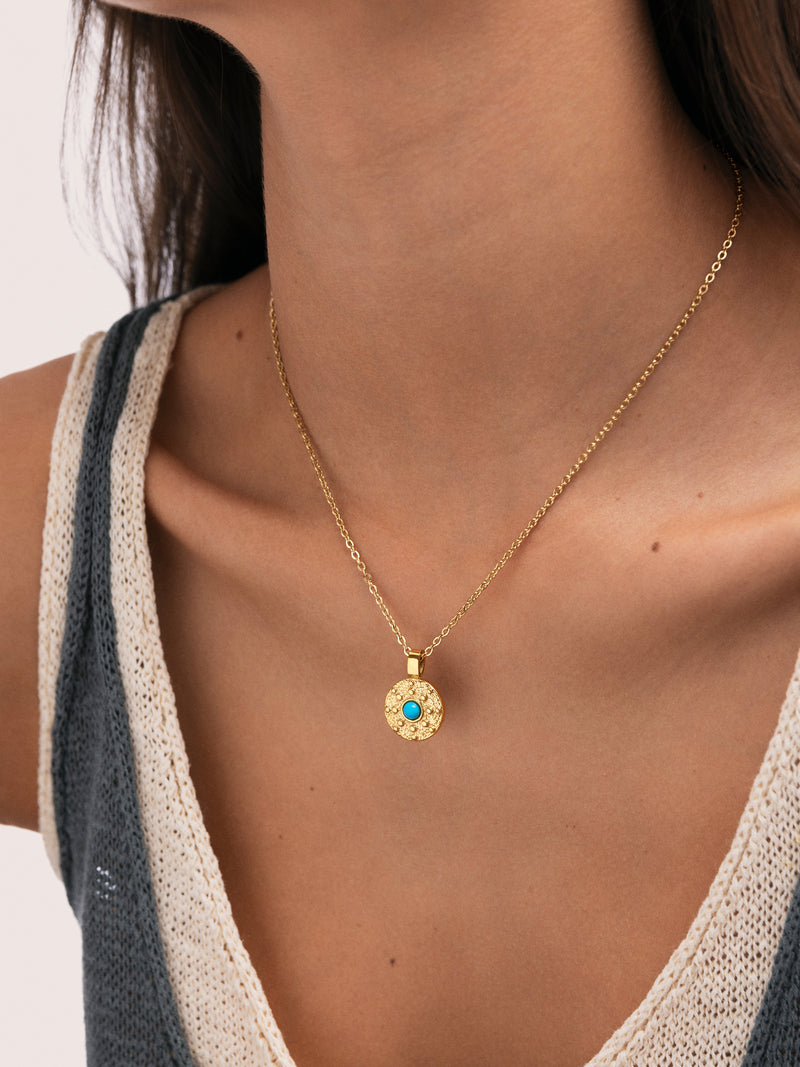 Medallion Aqua Steel Gold-Plated Necklace