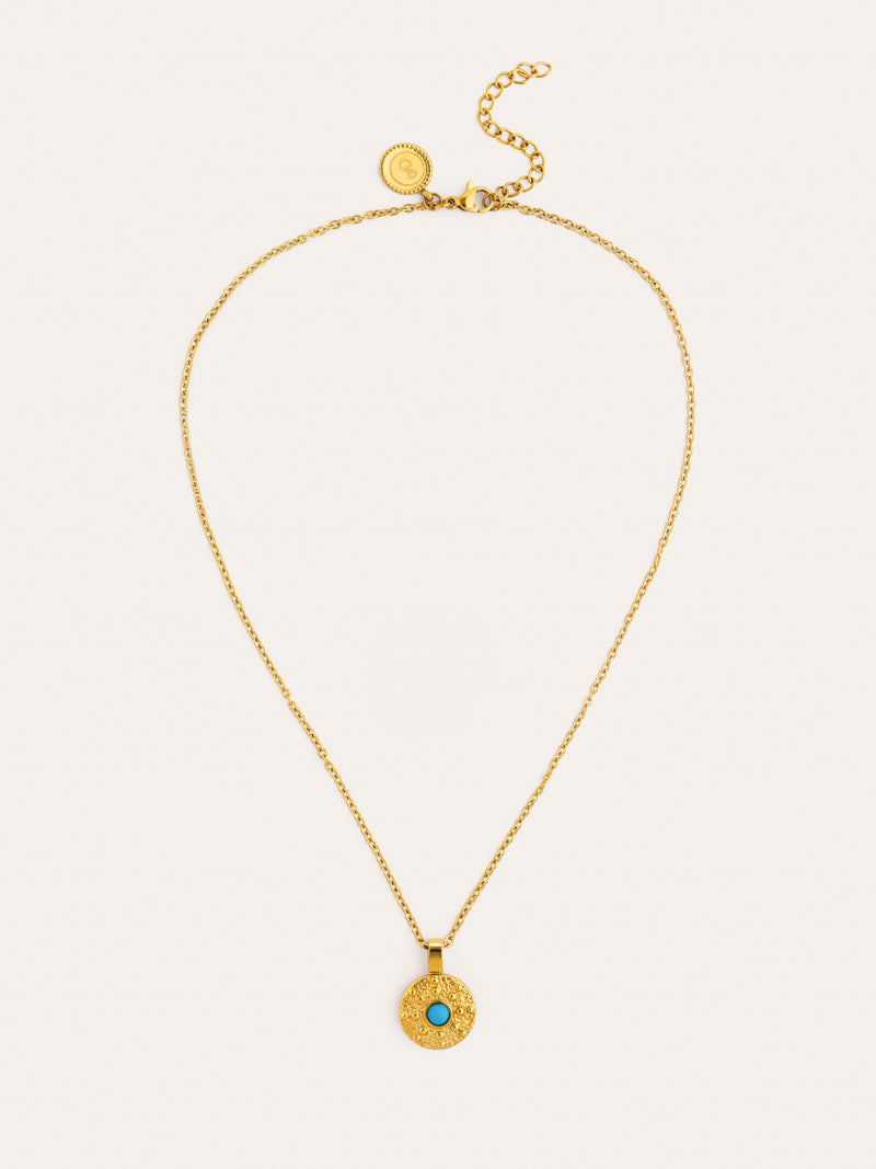 Medallion Aqua Steel Gold-Plated Necklace