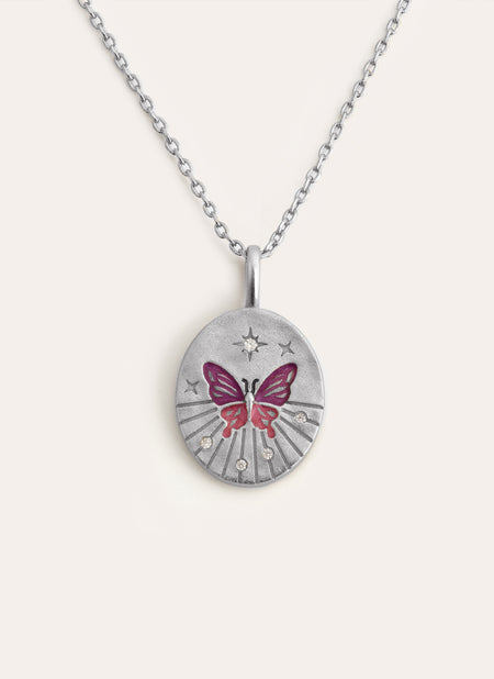 Collier Medallion Butterfly Rose