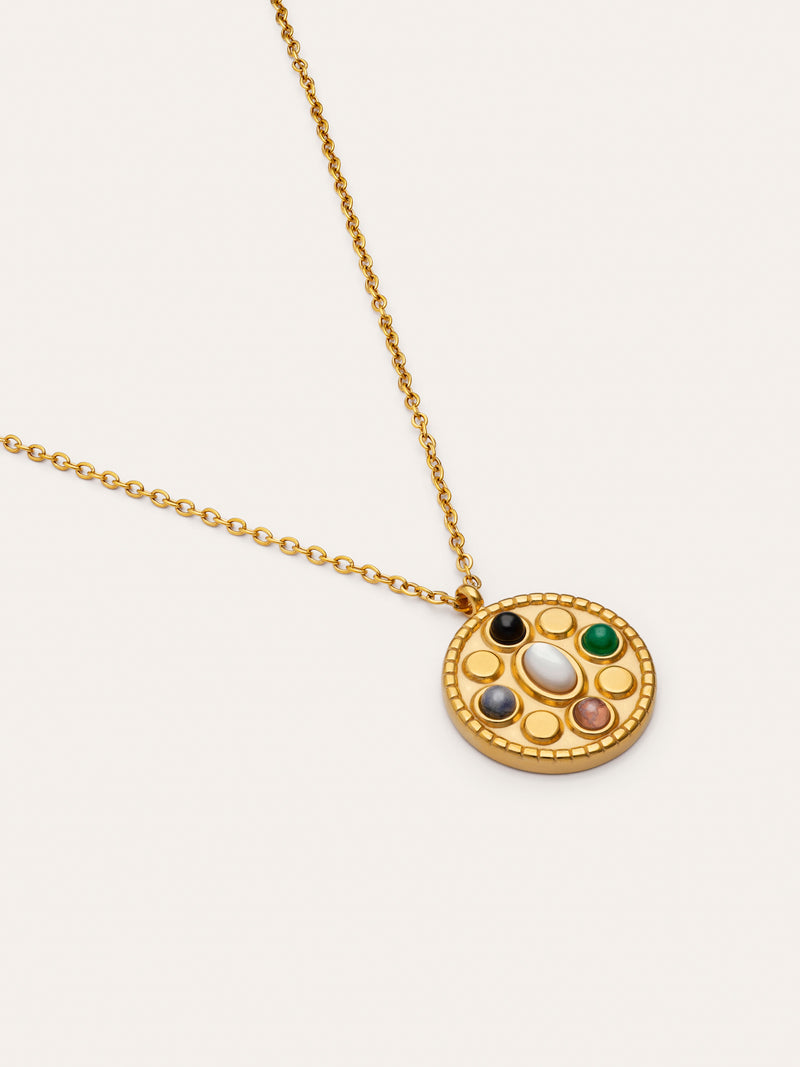 Colar Medallion Five Stones Mística Aço Banho a Ouro