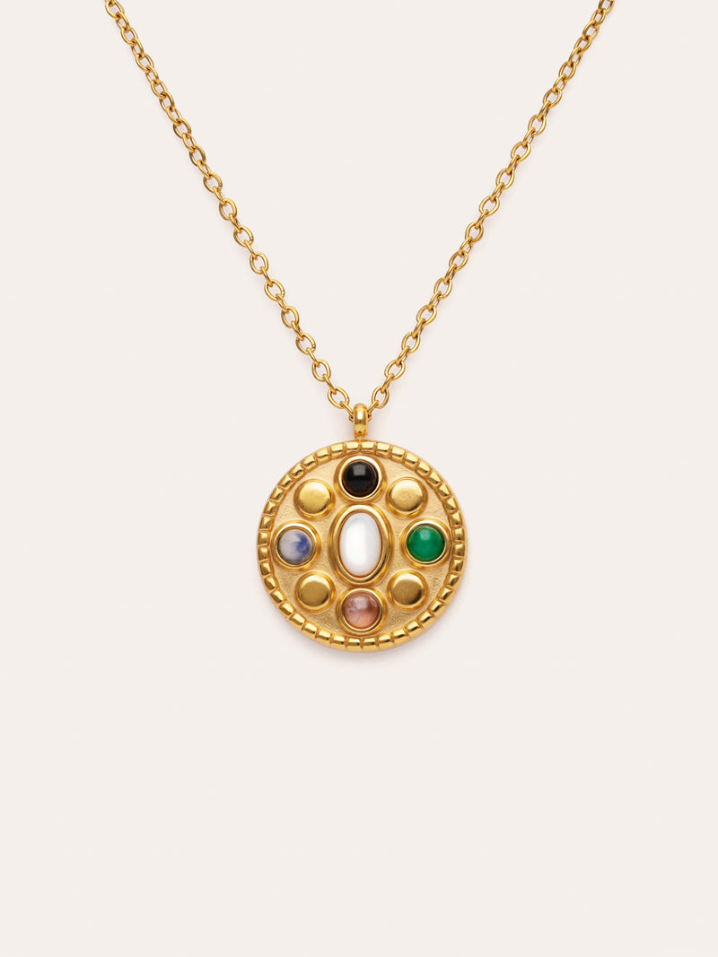 Colar Medallion Five Stones Mística Aço Banho a Ouro