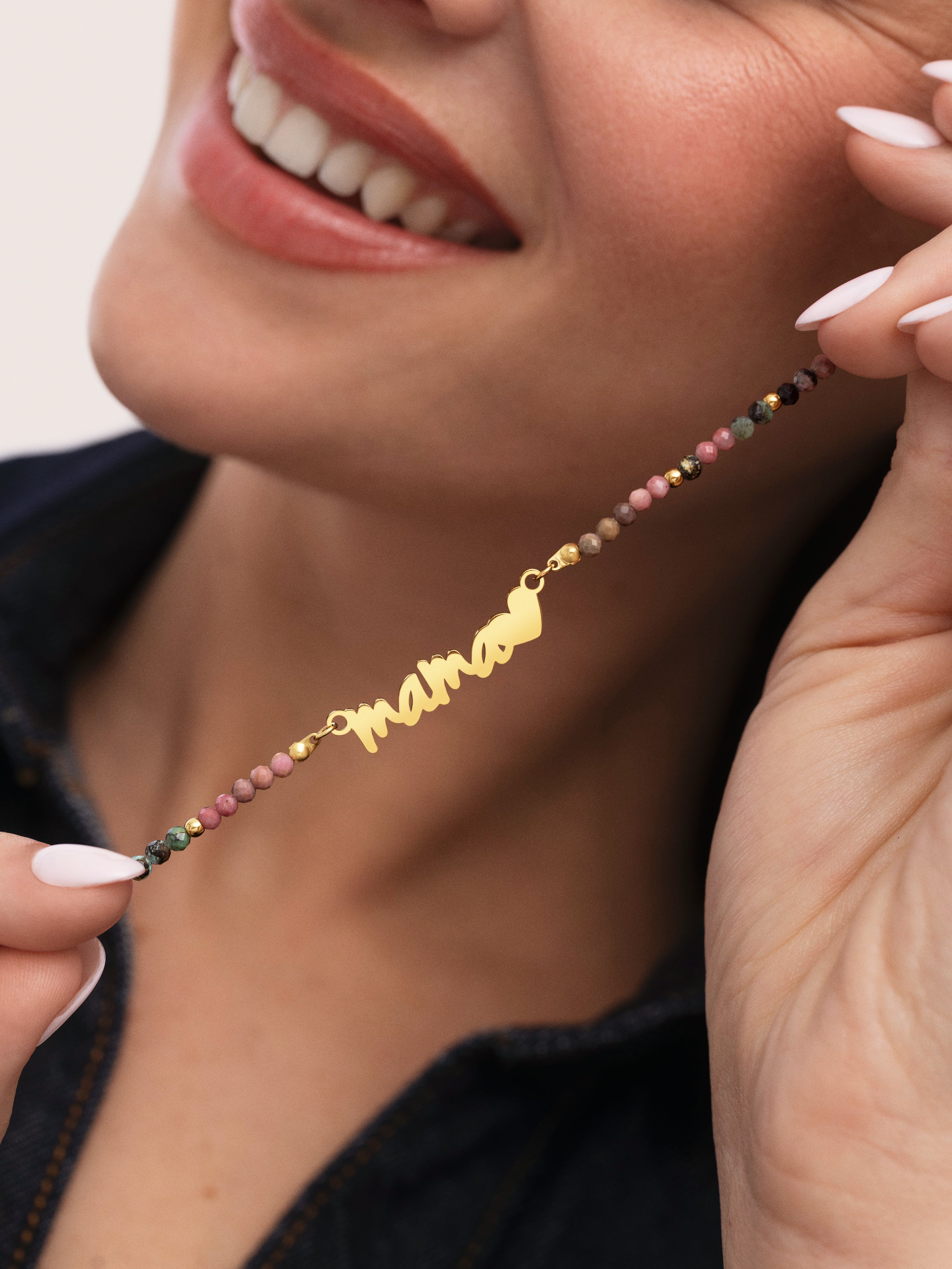 Colar Mamá Heart Tourmaline Aço Banho de Ouro