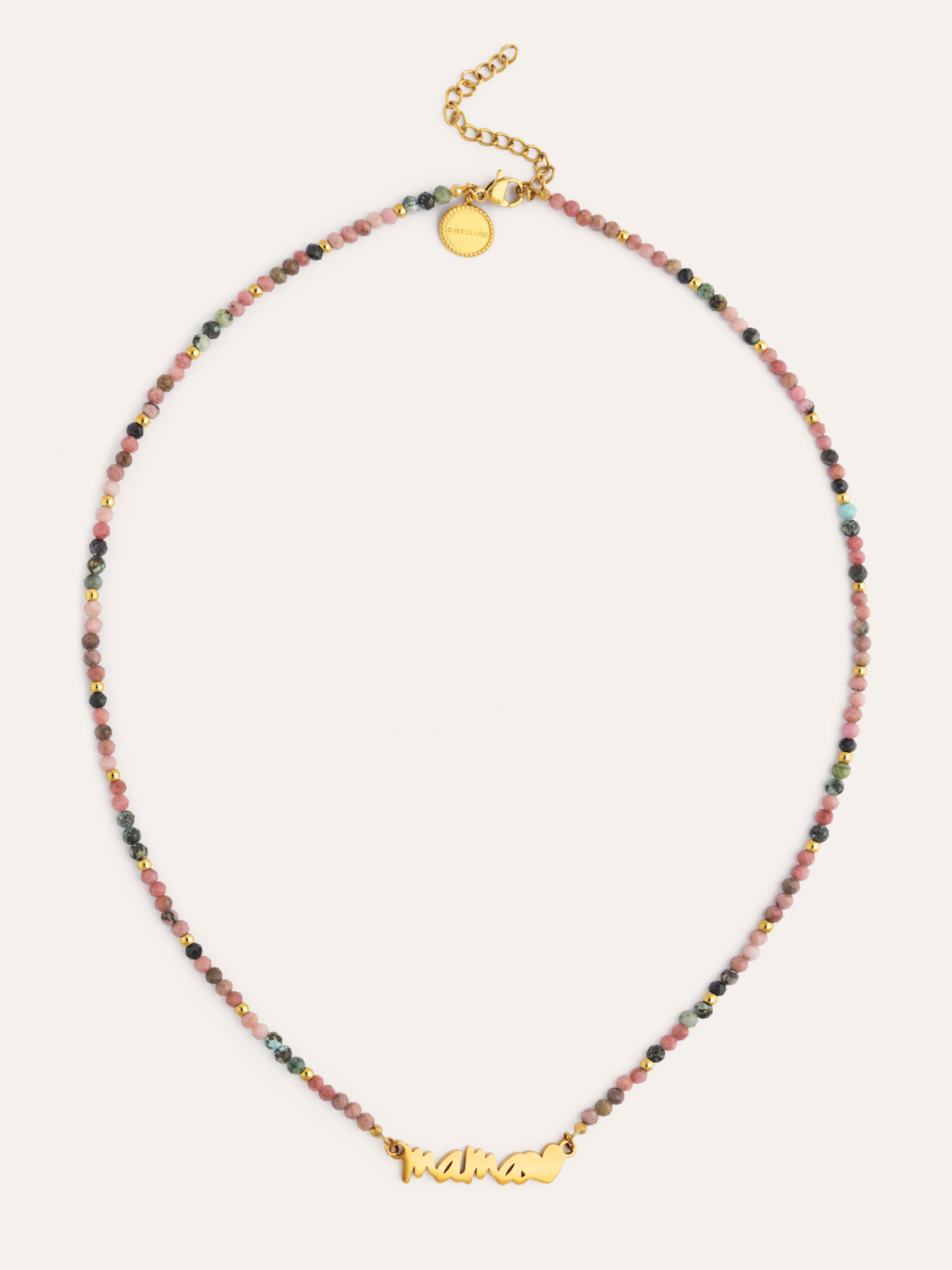 Colar Mamá Heart Tourmaline Aço Banho de Ouro