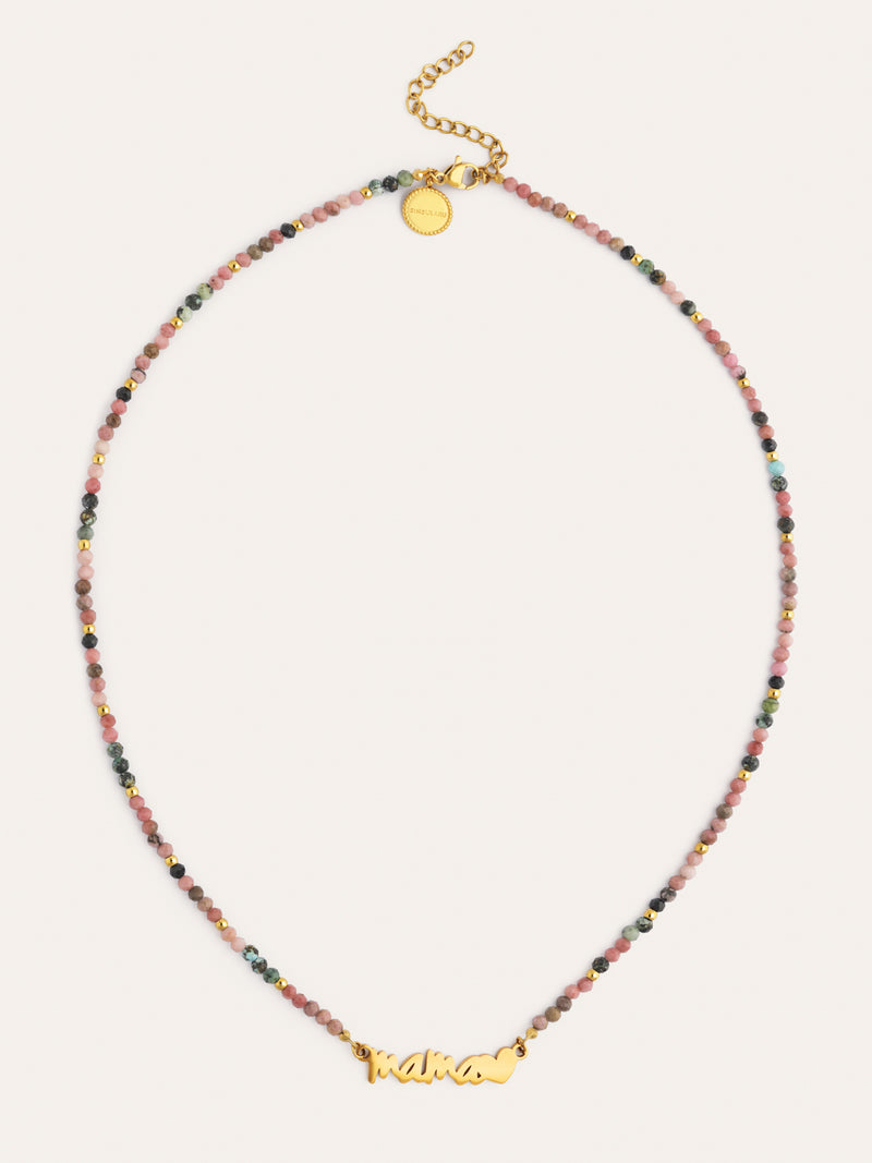 Mamá Heart Tourmaline Stainless Steel Gold Necklace