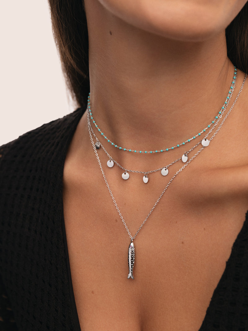 Collar Dots Turquoise Enamel Plata