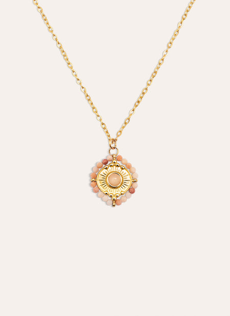 Collar Medallion Stones Rosa Acero Baño Oro