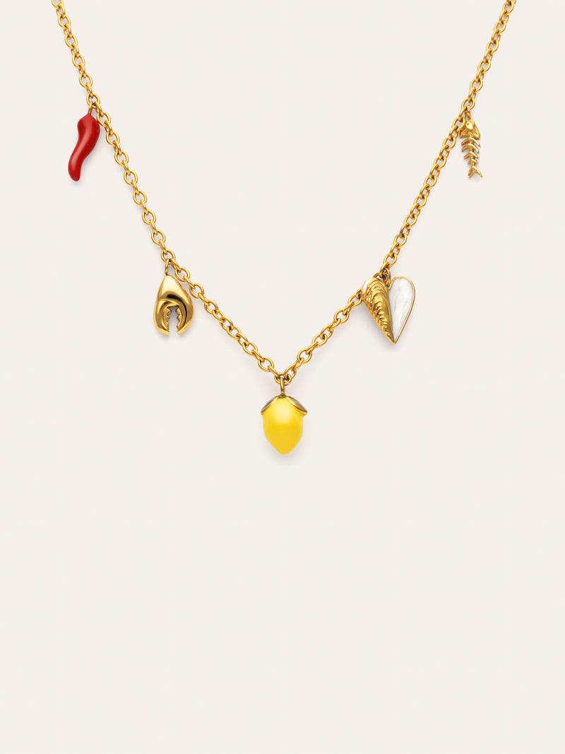 Collar Multicharm Aperitivo Marino Acero Baño Oro