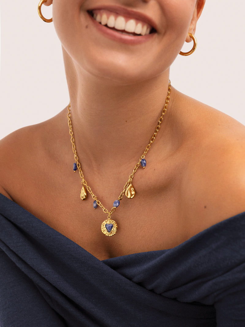 Collana Multicharms Denim Cianite in Acciaio Placcato in Oro