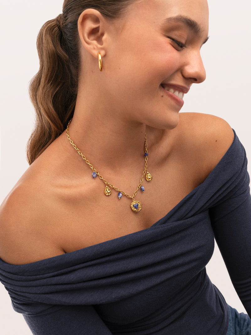 Collana Multicharms Denim Cianite in Acciaio Placcato in Oro