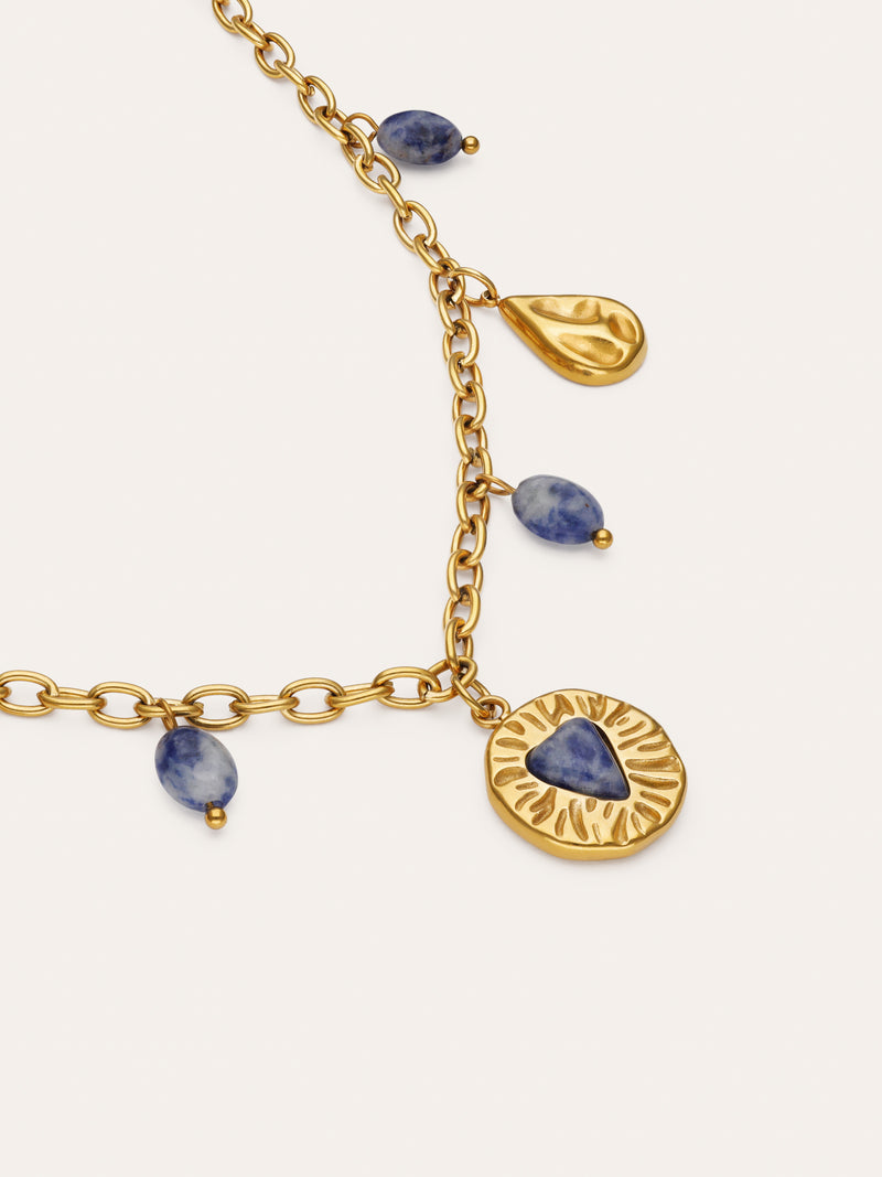 Collana Multicharms Denim Cianite in Acciaio Placcato in Oro