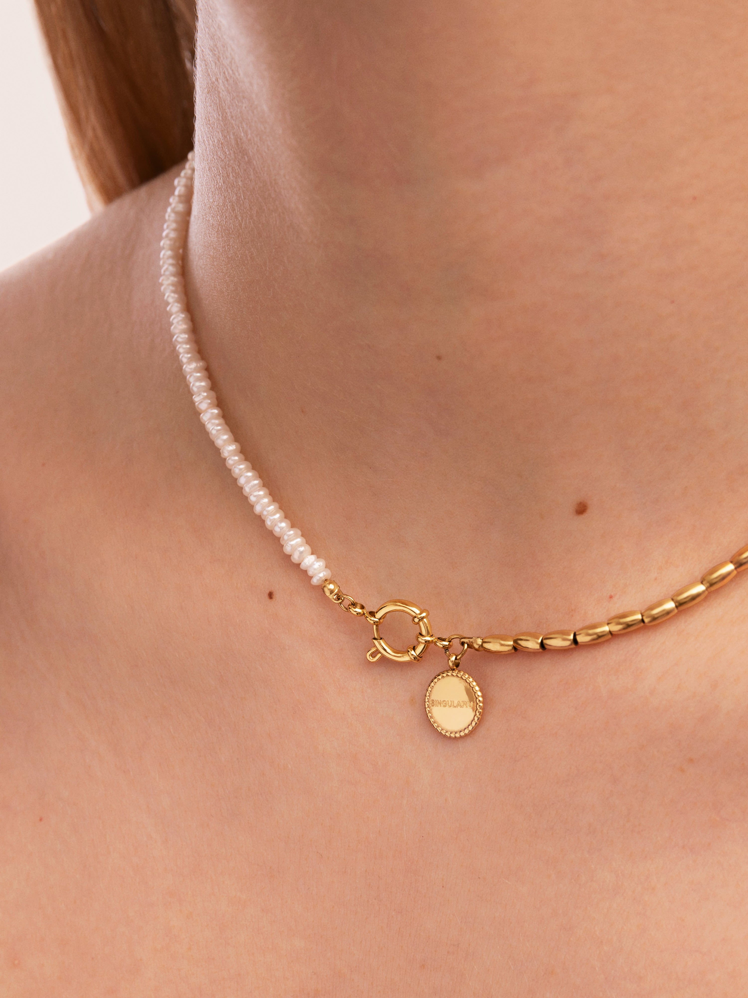 Collar New Pearl Acero Baño Oro