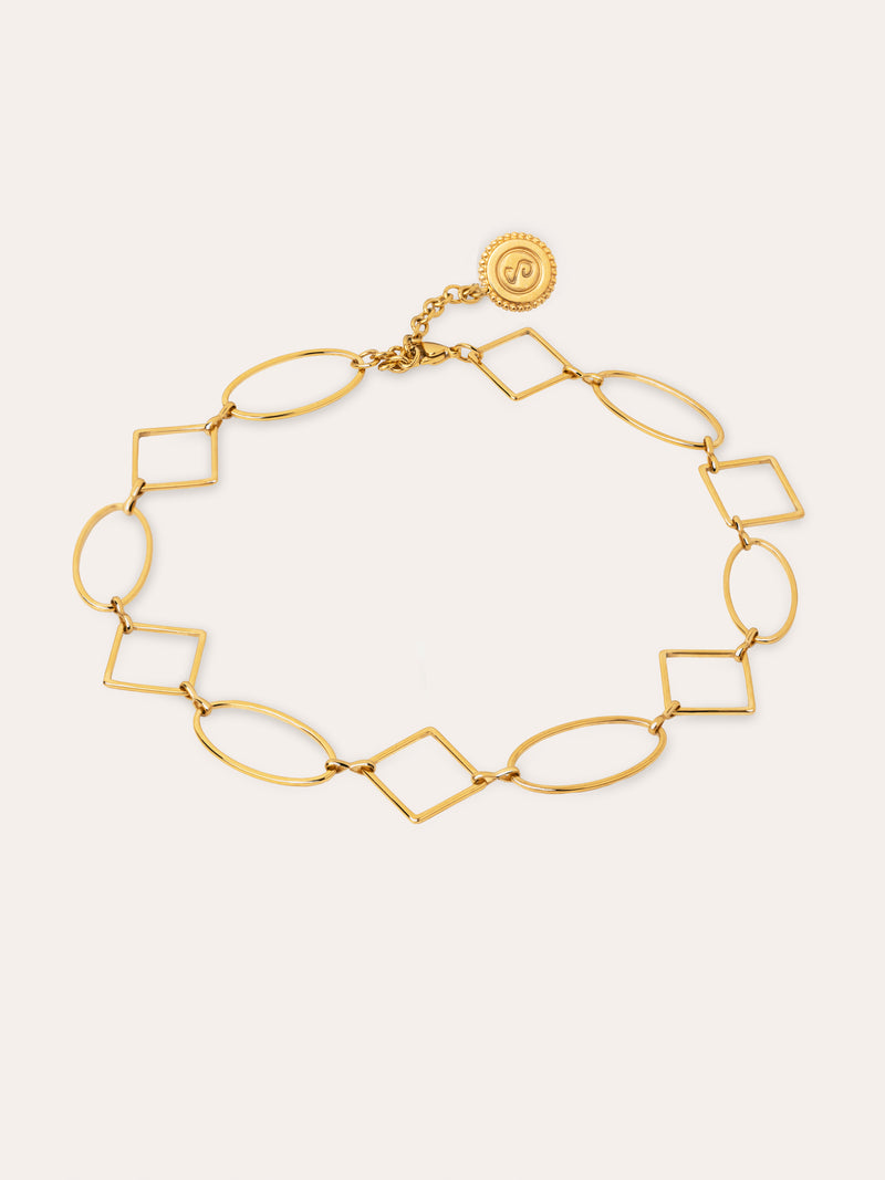 Rhomb & Oval Halsband Edelstahl, vergoldet