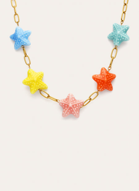 Collar Starfish Chic Color Acero Baño Oro