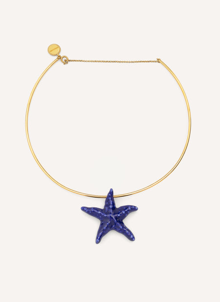 Choker Starfish Blue Acero Baño Oro