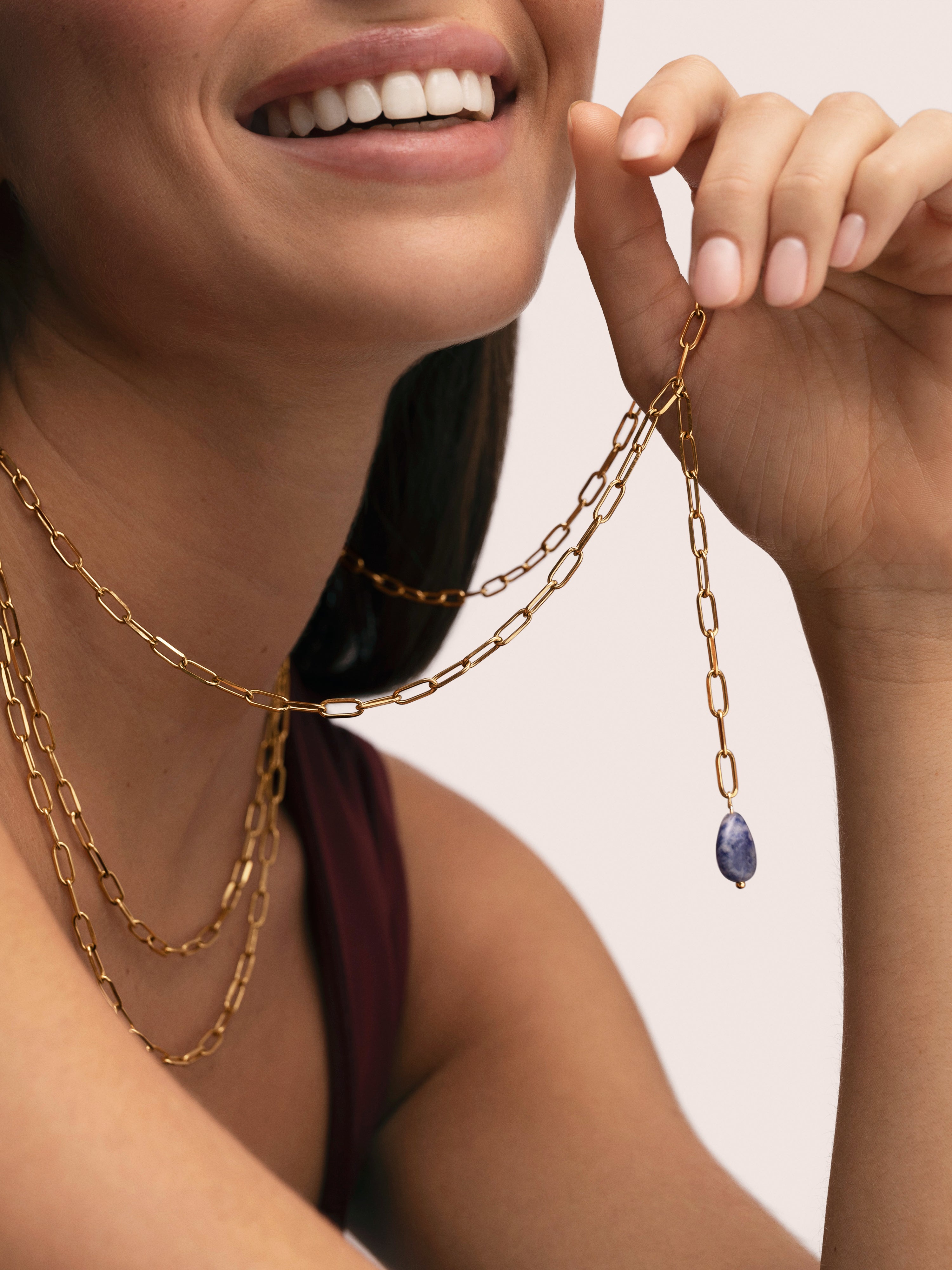 Collar Triple Chic Drop Acero Baño Oro