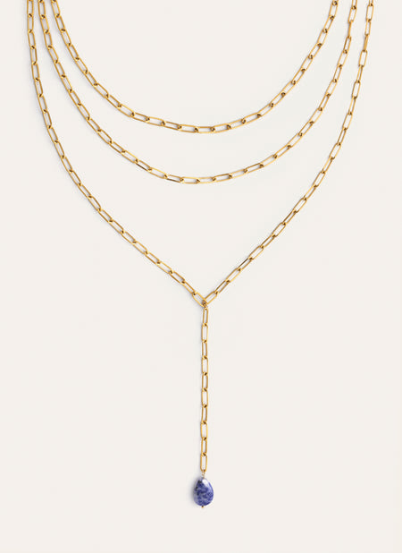 Collar Triple Chic Drop Acero Baño Oro