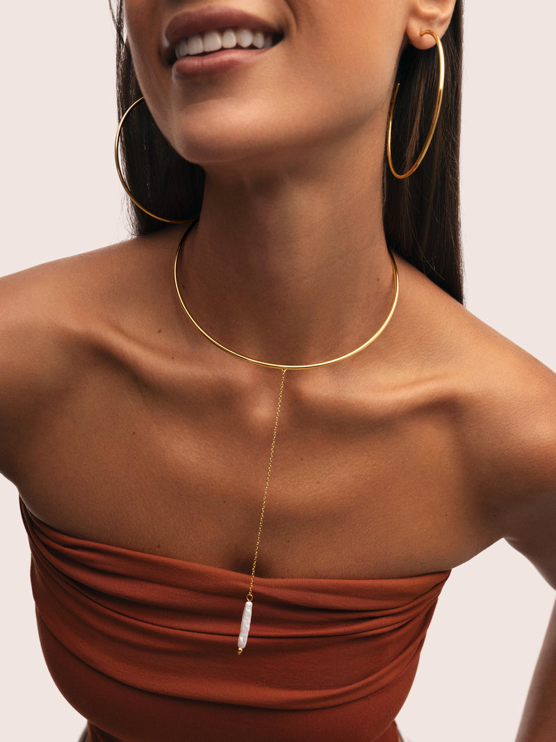 Choker Y Pearl Acero Baño Oro