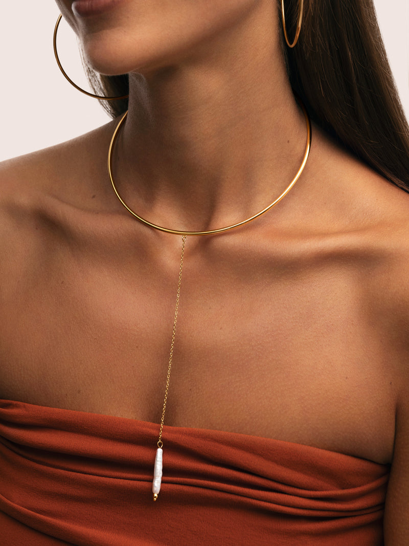 Choker Y Pearl Acero Baño Oro