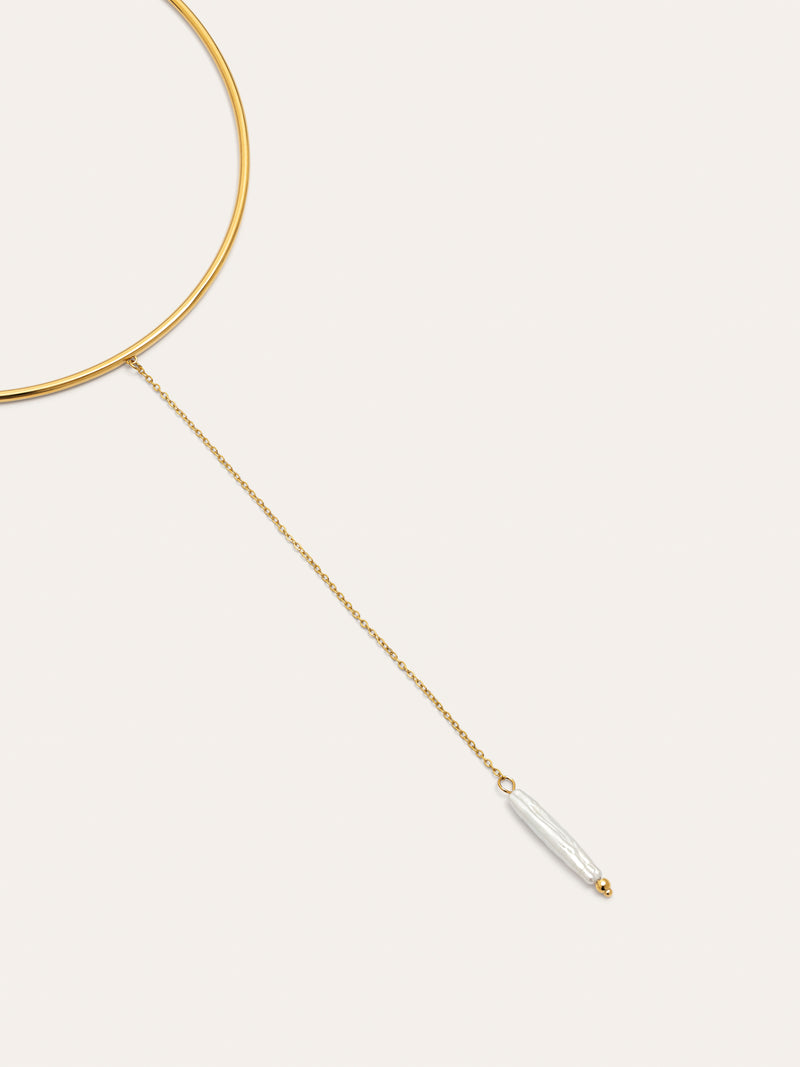 Choker Y Pearl Acero Baño Oro