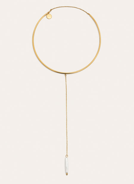 Choker Y Pearl Acero Baño Oro