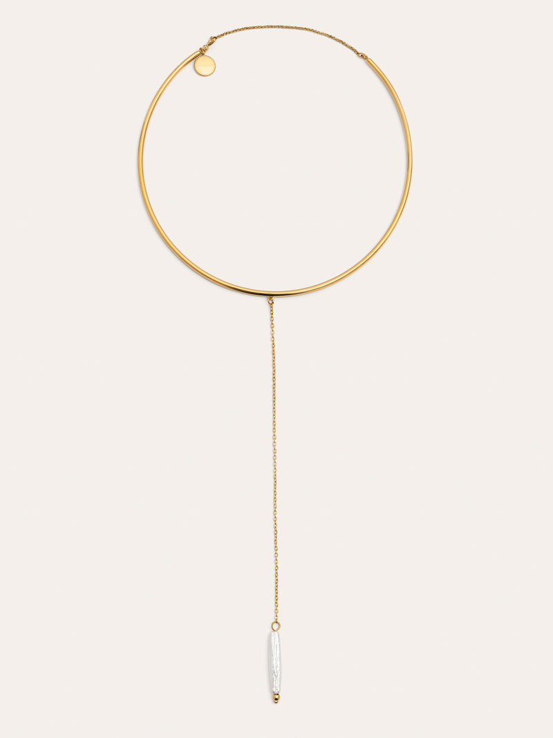 Choker Y Pearl Acero Baño Oro