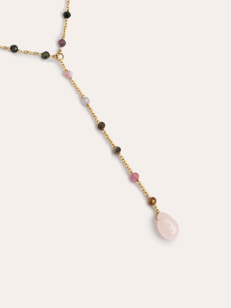 Collar Y Turmalina Stones Acero Baño Oro