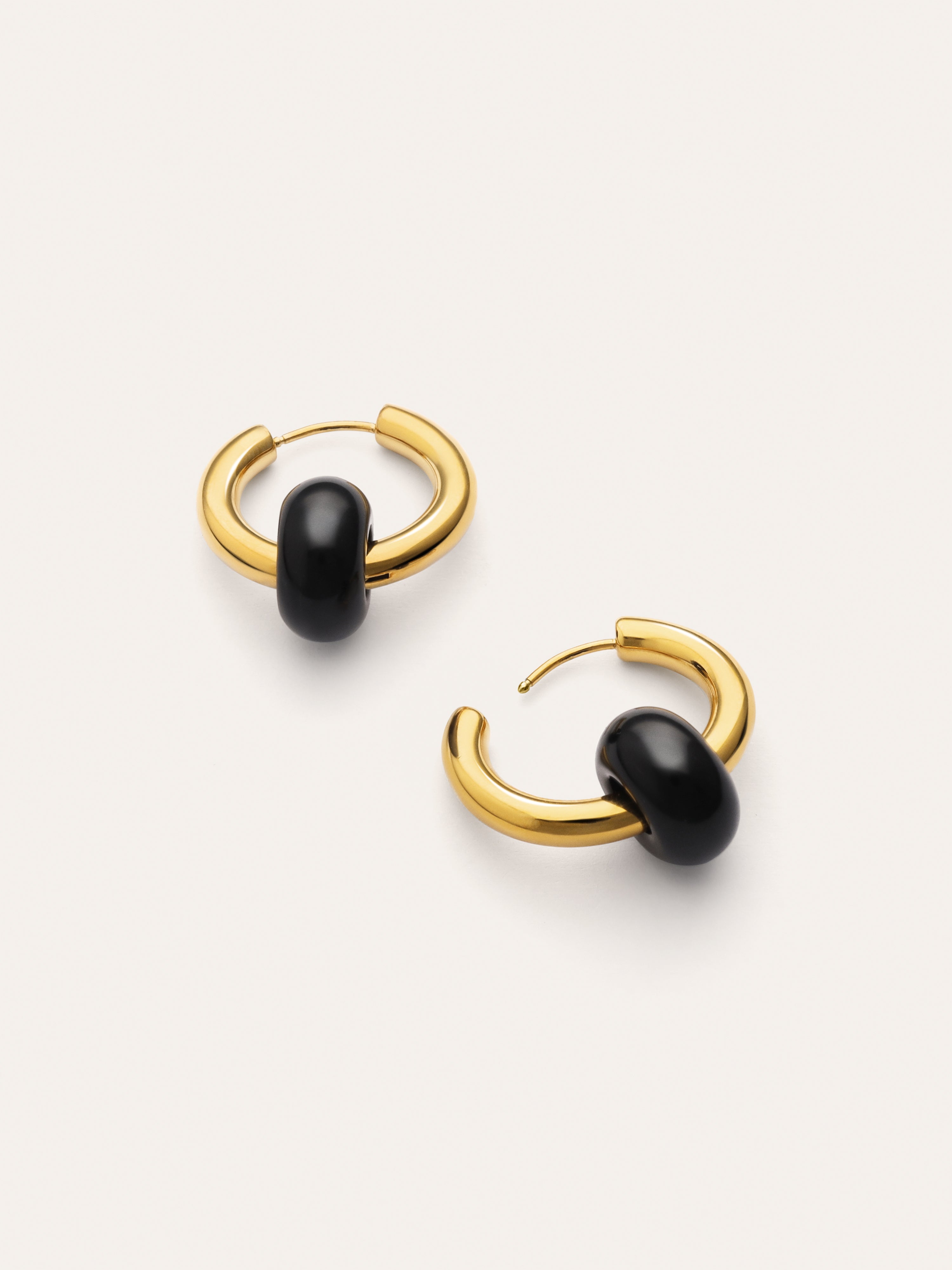 Carmen True Black Stainless Steel Gold Hoop Earrings