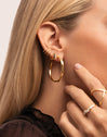 Boucle d'oreille seule Créole Cléo M Noir Plaqué Or