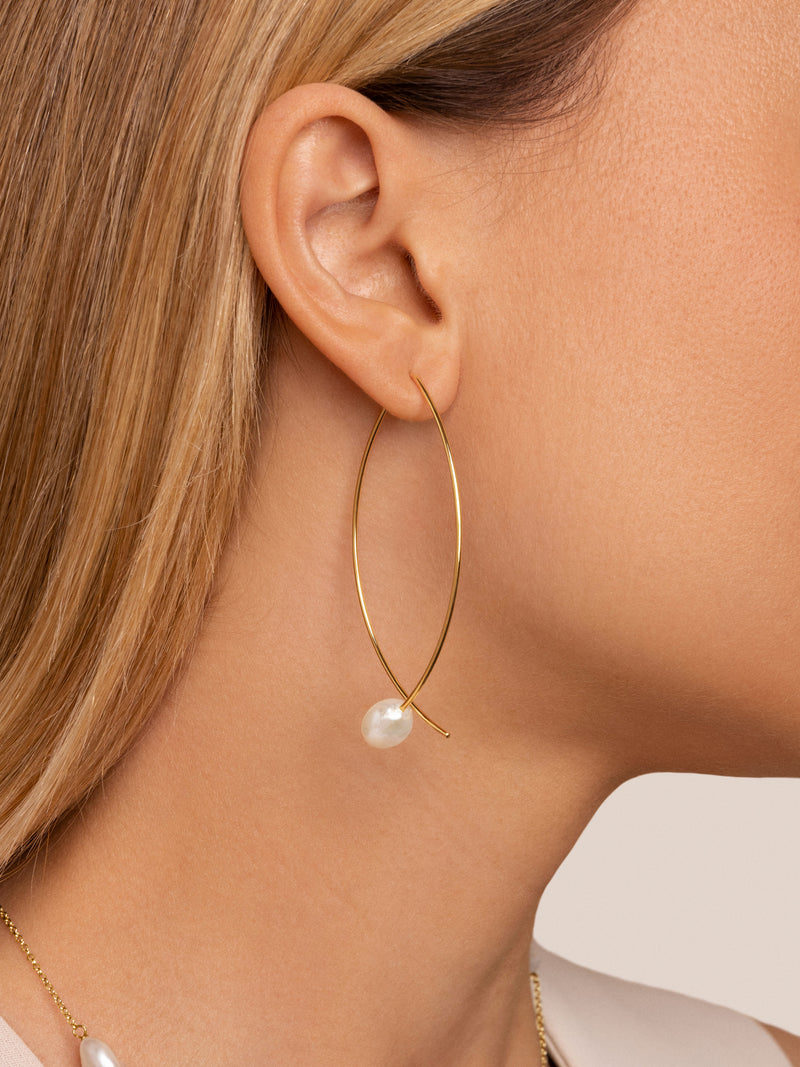 Pendientes Arch Bean Pearl Acero Baño Oro