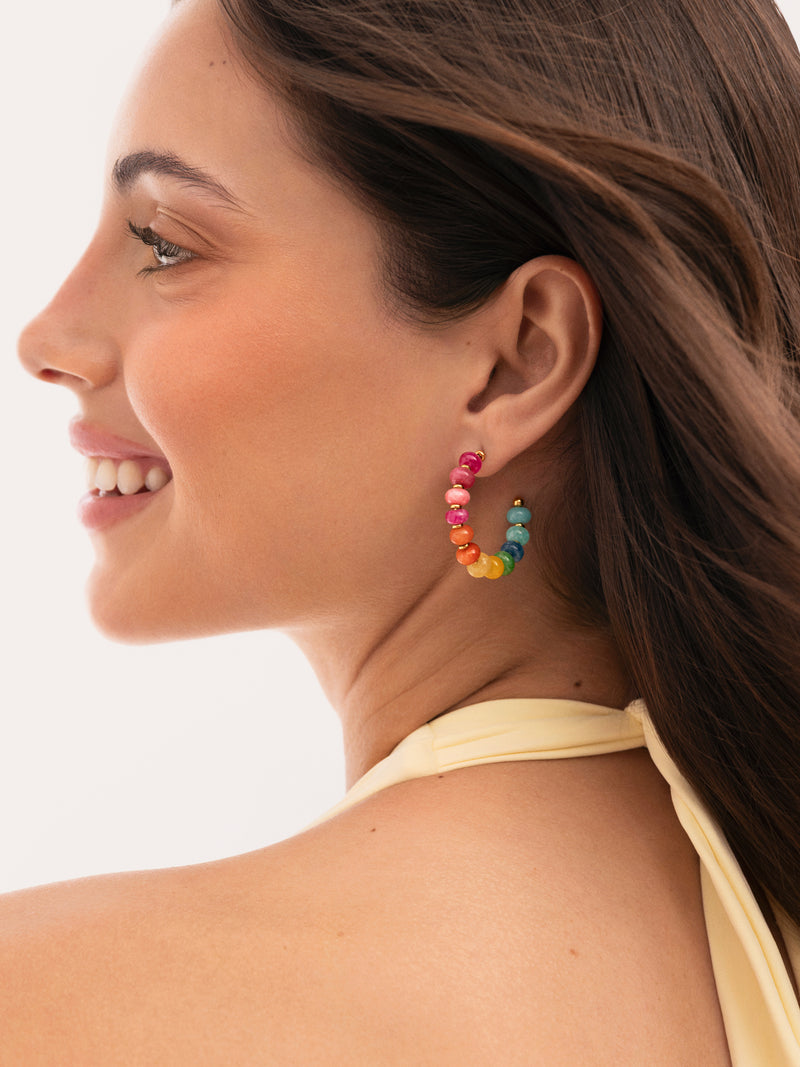 Brincos Argola Color Stones Aço Banhado a Ouro