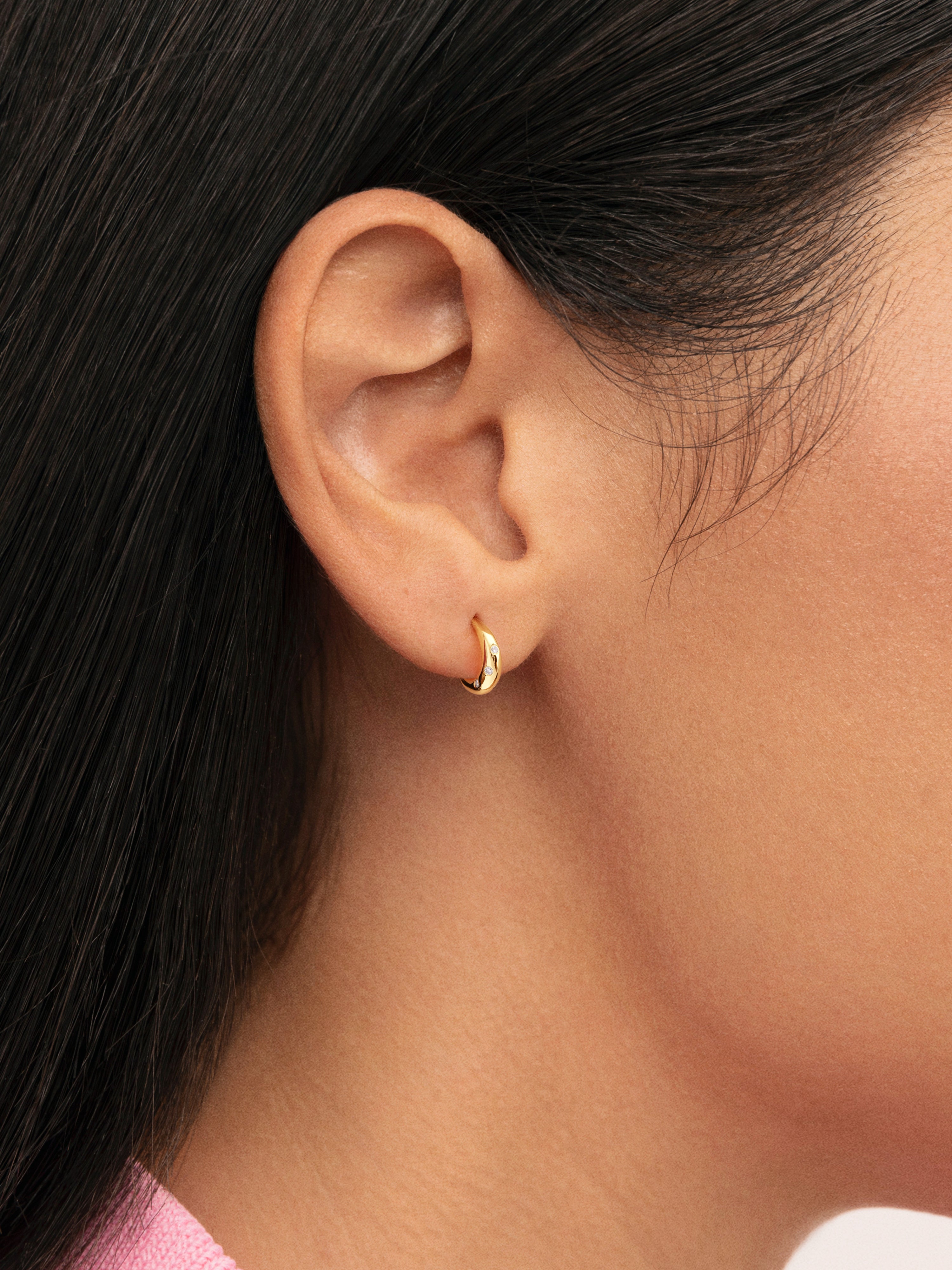 Pendientes Aro Mini Luna Plata Baño Oro